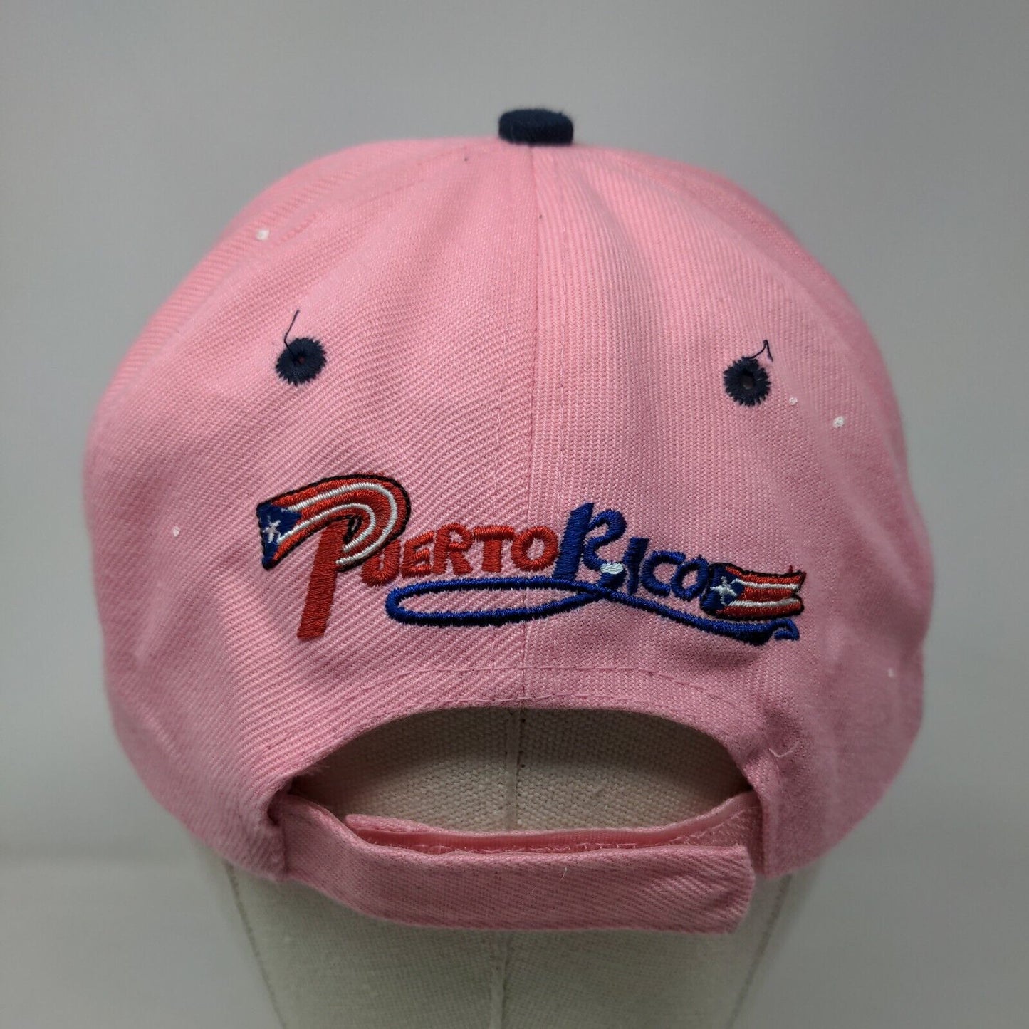 Puerto Rico Flag Frog Strapback Hat Pink OSFA Embroidered Adjustable