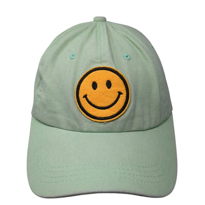 Smiley Face Patch Slideback Hat Green One Size Adjustable Vent Holes