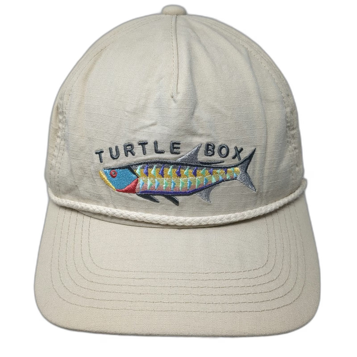 Turtlebox 5 Panel Beige Hat One Size Rope Saltwater Fish Embroidery Snapback