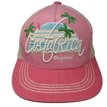 Pura Vida Adventure Costa Rica Trucker Hat Pink OSFM Snapback Mesh Palm Trees