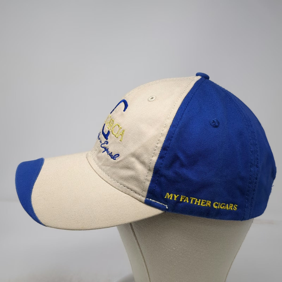 My Father Cigars Jaime Garcia Cigar Baseball Cap Beige Blue OSFM Slideback Hat