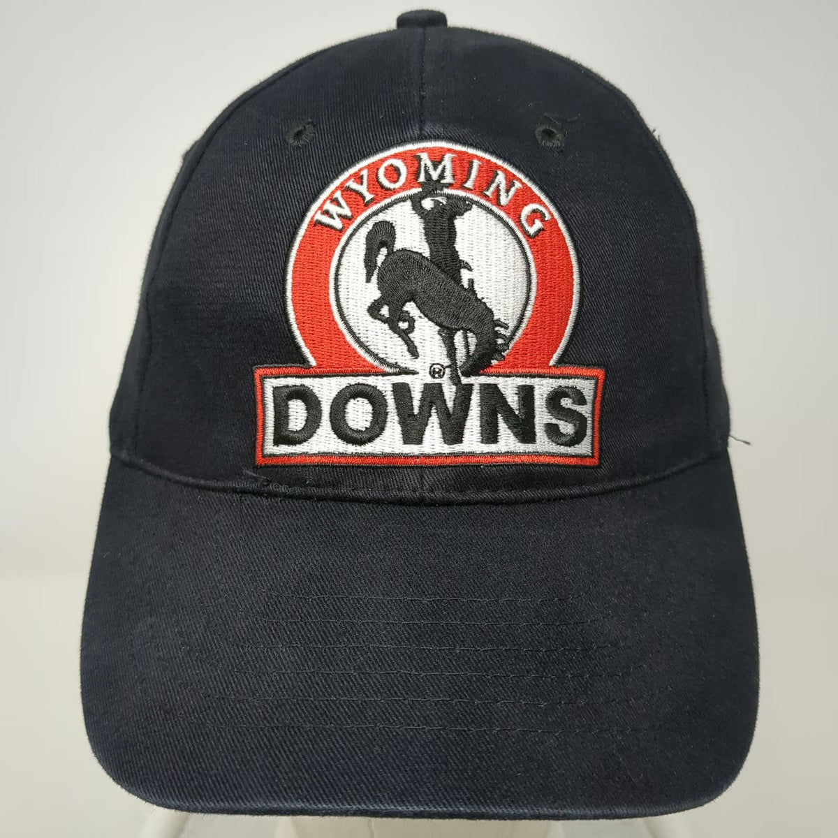 Monarch Baseball Cap Black OSFM Wyoming Downs Horse Racing Logo Strapback Hat