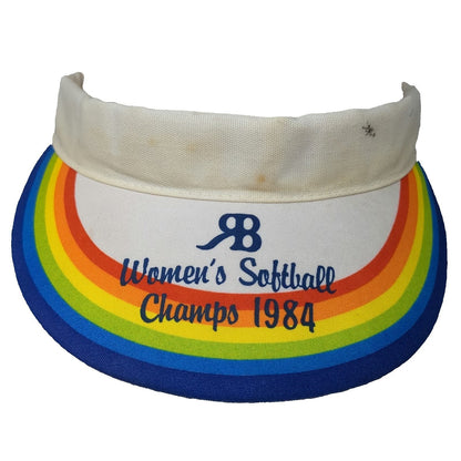 White Blue Red Orange Yellow Green 1984 Softball Champs Visor Hat Strap Vintage