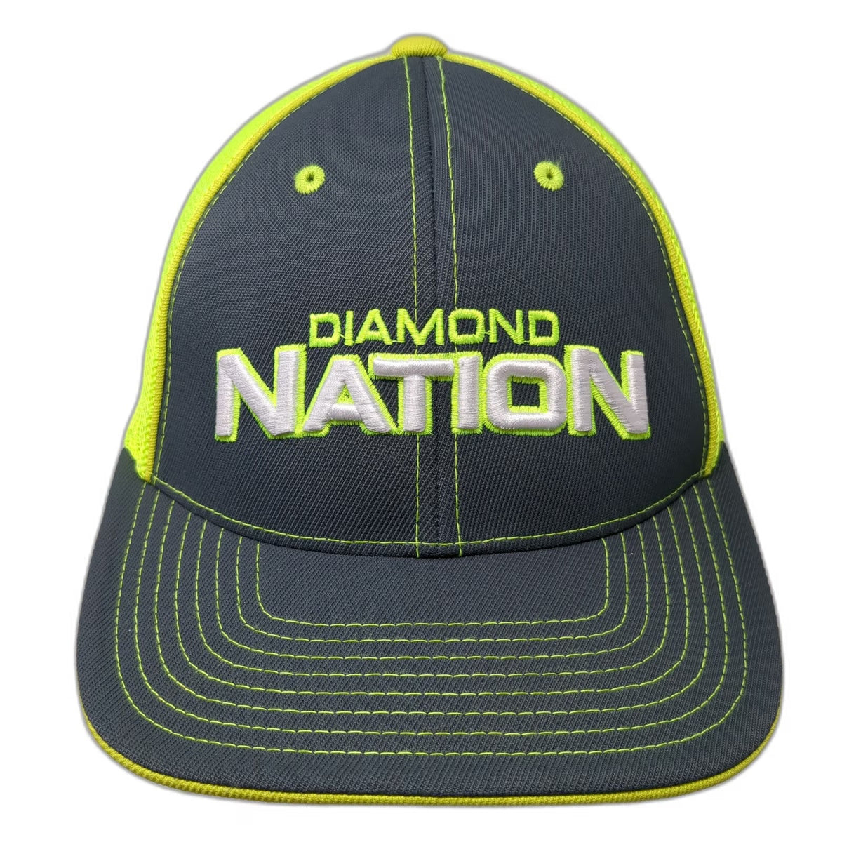 Pacific Headwear Baseball Cap Gray Yellow 7 3/8 Diamond Nation Mesh Hat 404M