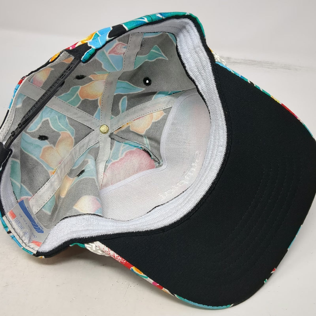 San Sun Simplot Hat 5 Panel Black Red Blue Yellow Floral Rope One Size Snapback