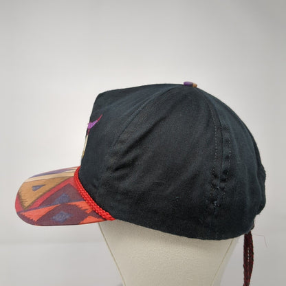 Vintage Bob Massey Tie Back Trucker Hat Black Southwest Pattern USA Skull