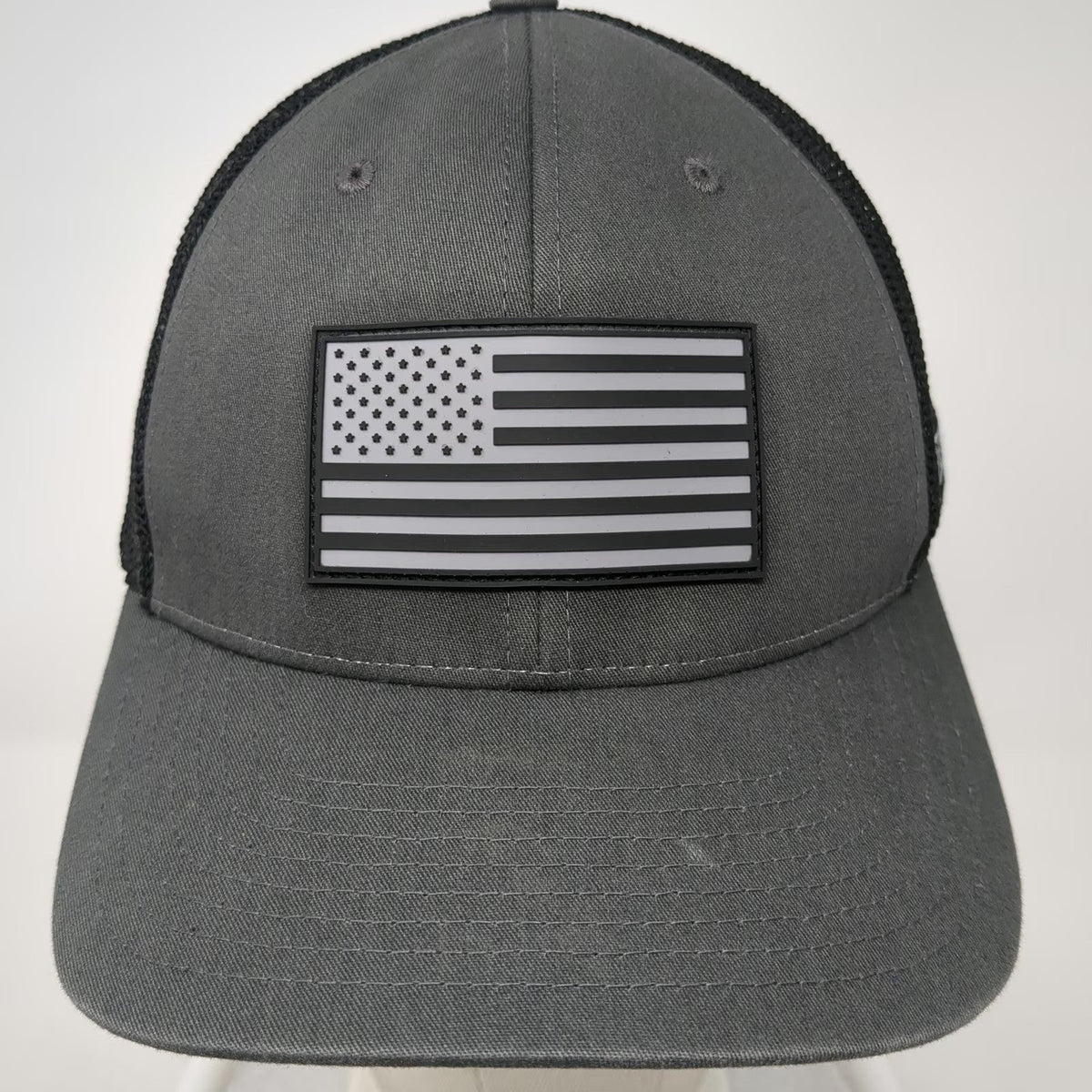 Richardson Baseball Cap Gray XL United Metals American Flag Mesh Flexfit Hat