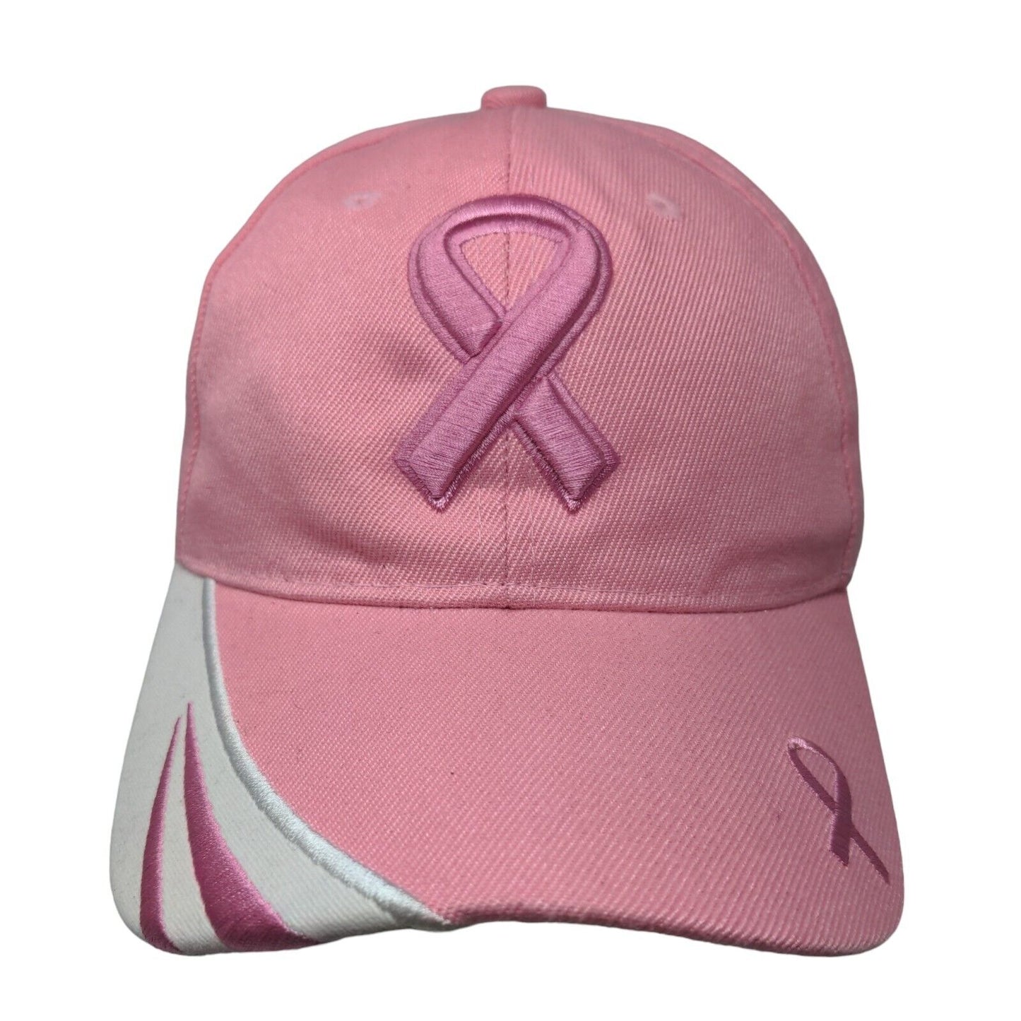 Breast Cancer Awareness Ribbon Strapback Hat Pink OSFA Embroidered