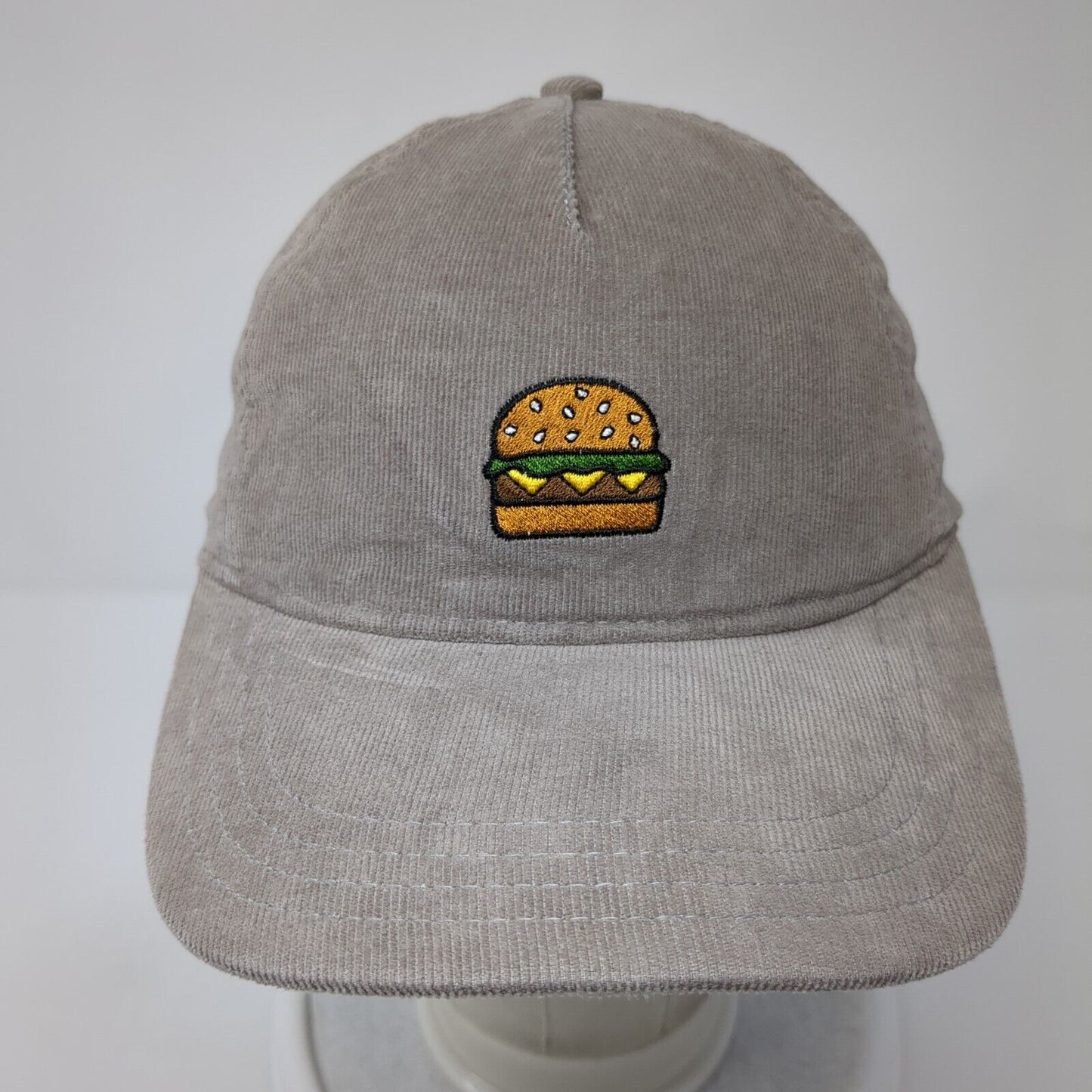 Hamburger Slideback Hat Gray One Size Adjustable Embroidered Corduroy