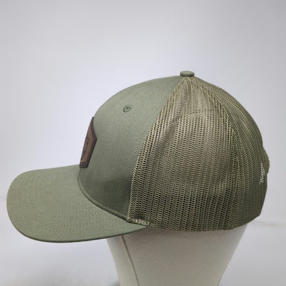 Richardson Trucker Hat Green One Size Leather Patch Mesh Back Snapback Farm Logo