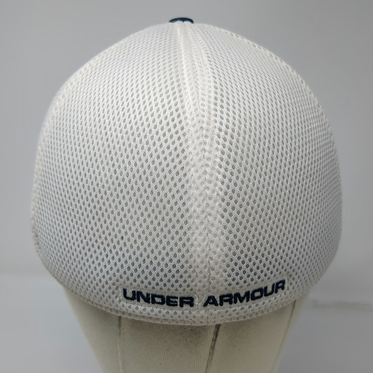 Under Armour Baseball Cap Blue White XL Fitted Mesh Back UA Golf Patch Hat