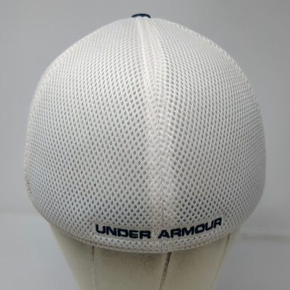 Under Armour Baseball Cap Blue White XL Fitted Mesh Back UA Golf Patch Hat