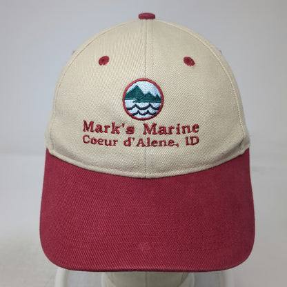 Falcon Baseball Cap Beige Red Mark's Marine Coeur d'Alene ID One Size Cotton Hat