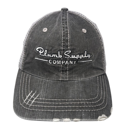 Plumb Supply Company Trucker Hat Gray One Size Adjustable Distressed Mesh Back