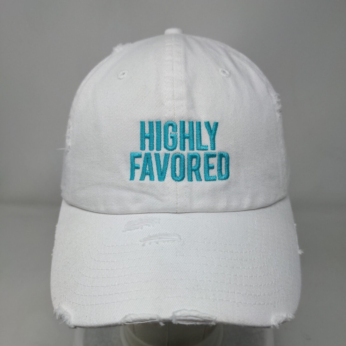 Highly Favored Slideback Hat White One Size Adjustable Embroidered KB ETHOS
