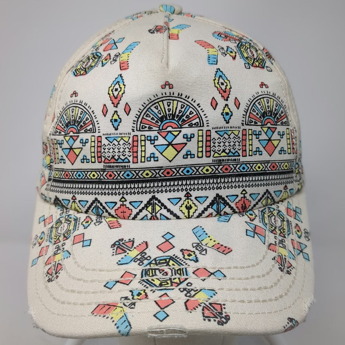 Billabong 5 Panel Beige Geometric Tribal One Size Hat Slideback All Over Pattern