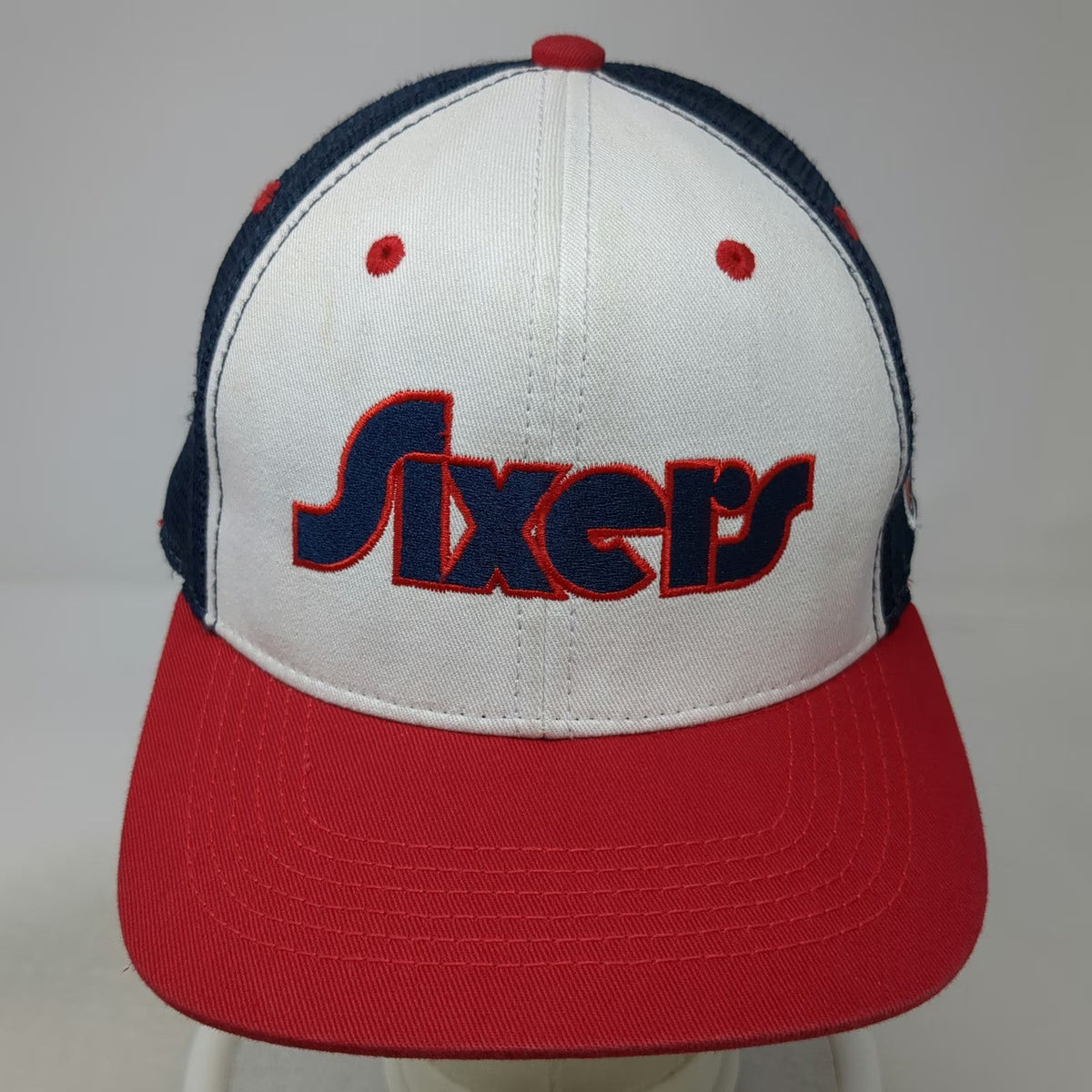 Sixers Trucker Hat White Blue Red One Size Spectrum Side Patch Mesh Snapback