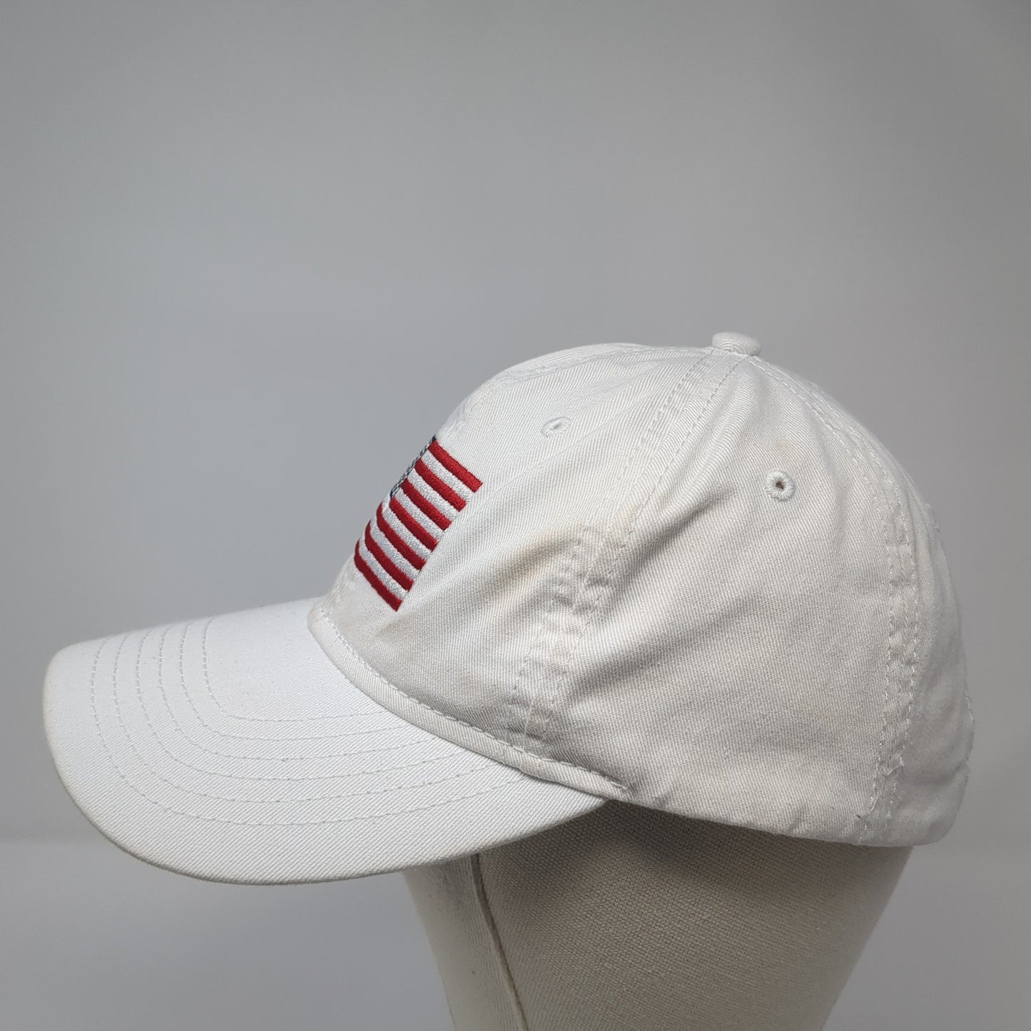 USA Flag Slideback Baseball Cap White One Size Adjustable Embroidered Patriotic
