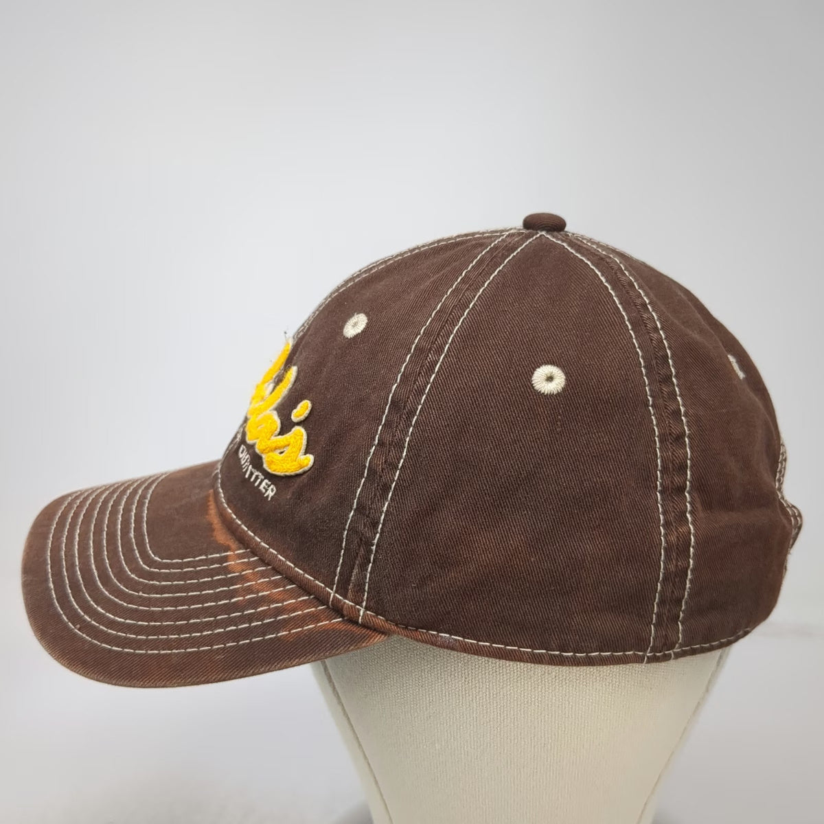 Cabela's Baseball Cap Brown One Size Contrast Stitching Yellow Logo Strap Hat