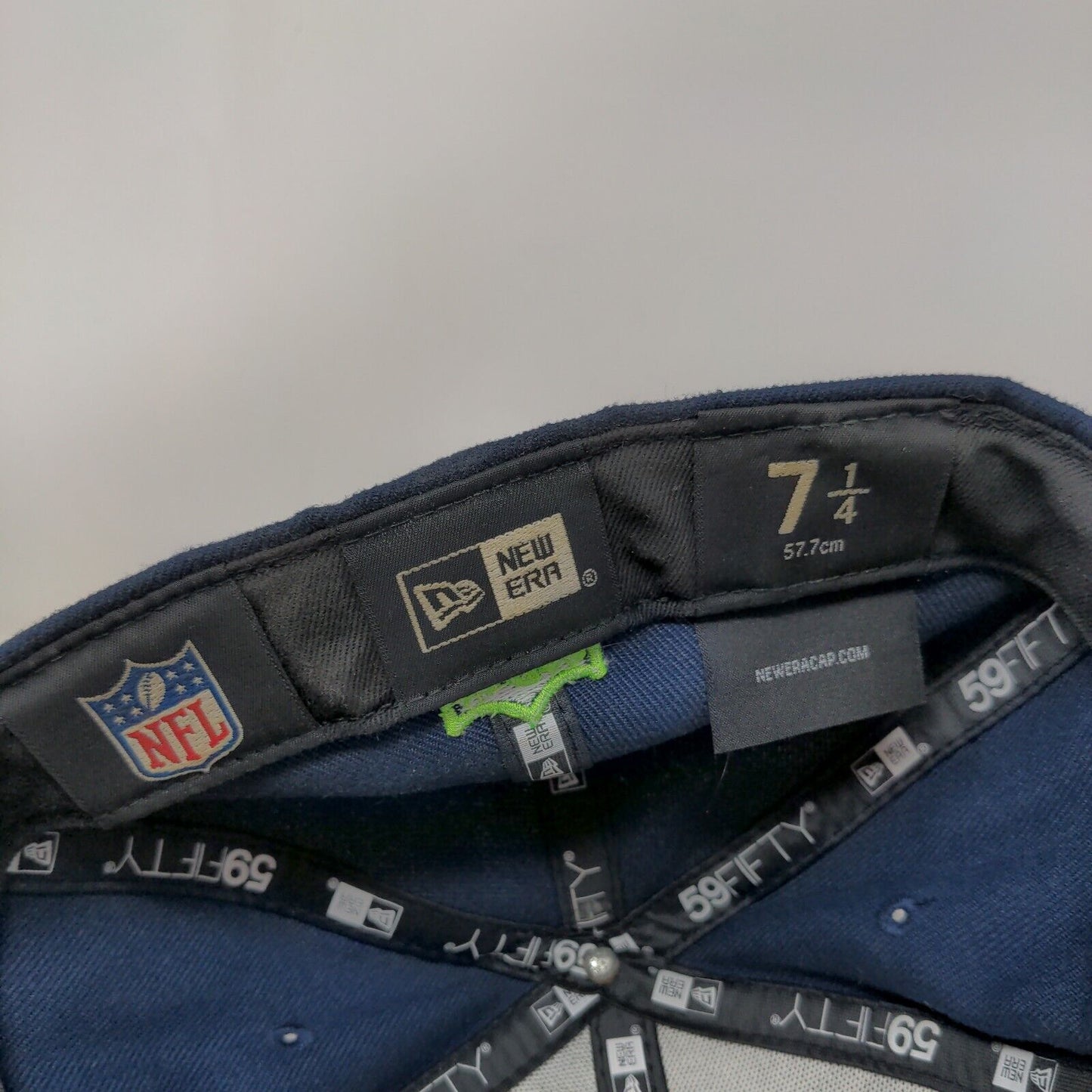 New Era Men's Fitted Flat Bill Hat Blue 7 1/4 Seattle Seahawks NFL Embroidered