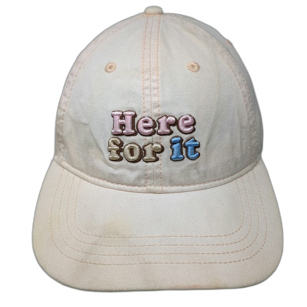Home Free Baseball Cap Beige One Size Here For It Embroidery Tie Dye Brim Hat