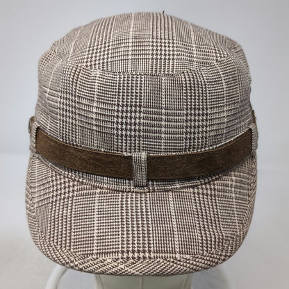Fox Army Cap Brown One Size Plaid Cotton Slideback Hat Suede Band Buckle Logo
