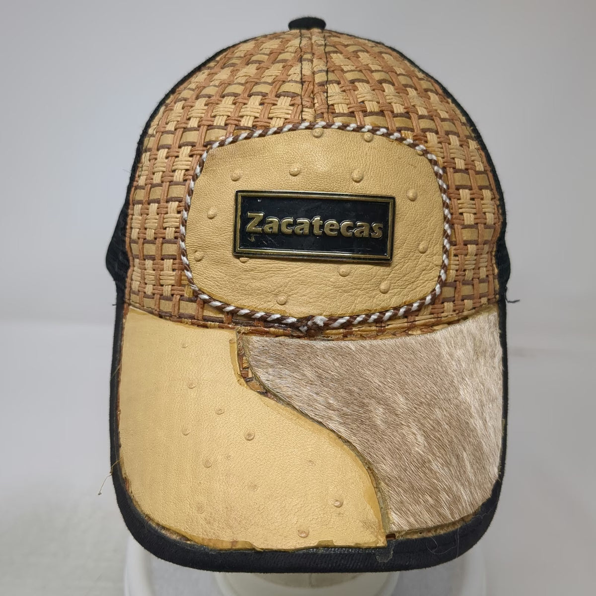 Zacatecas Brown Trucker Hat One Size Snapback Mesh Ostrich Straw Hair Hide