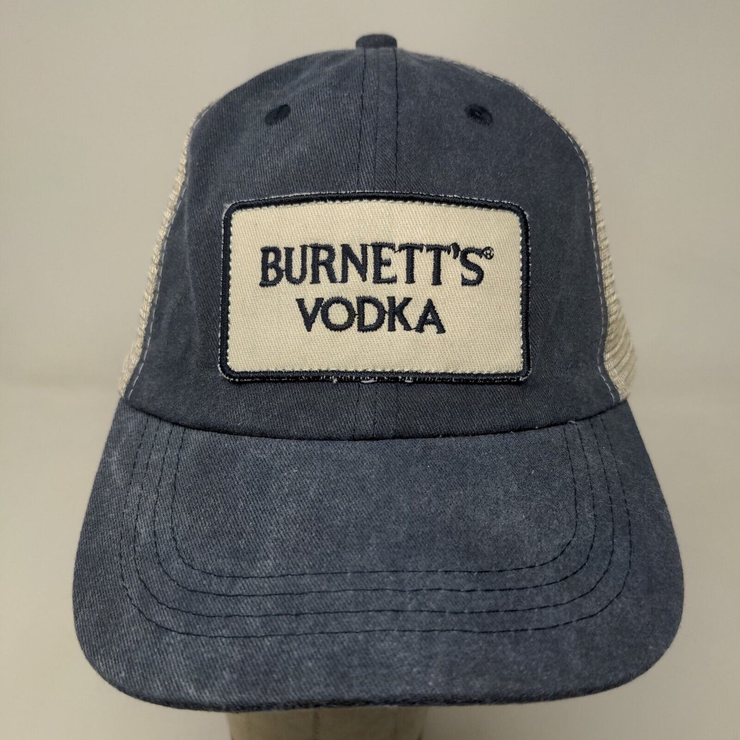 Burnett's Vodka Men's Snapback Hat Blue Tan Cotton Poly Blend Patch Logo