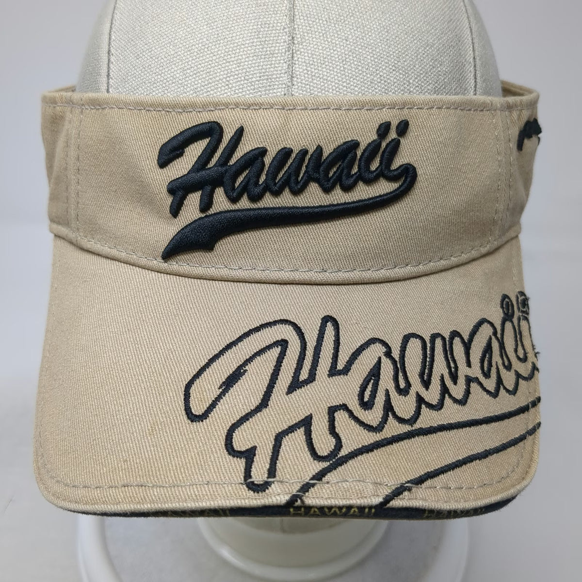 Dorfman Pacific Visor Beige One Size Hawaii Script Island Map Adjustable Hat