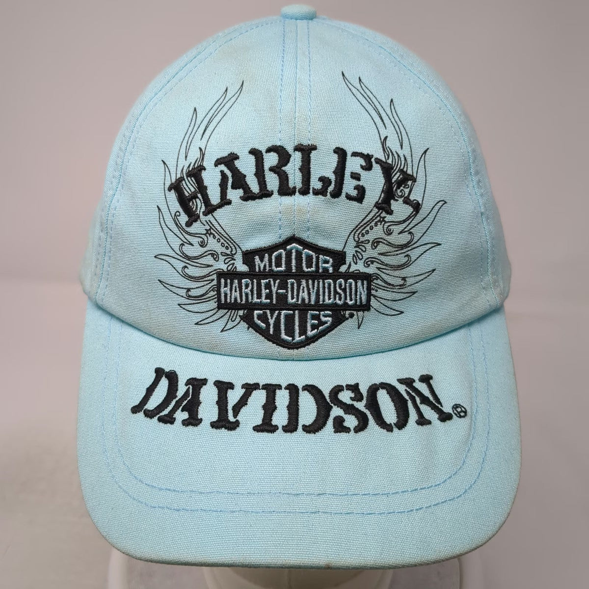 Harley-Davidson Blue Baseball Cap One Size Wings Embroidery Brim Slideback Hat