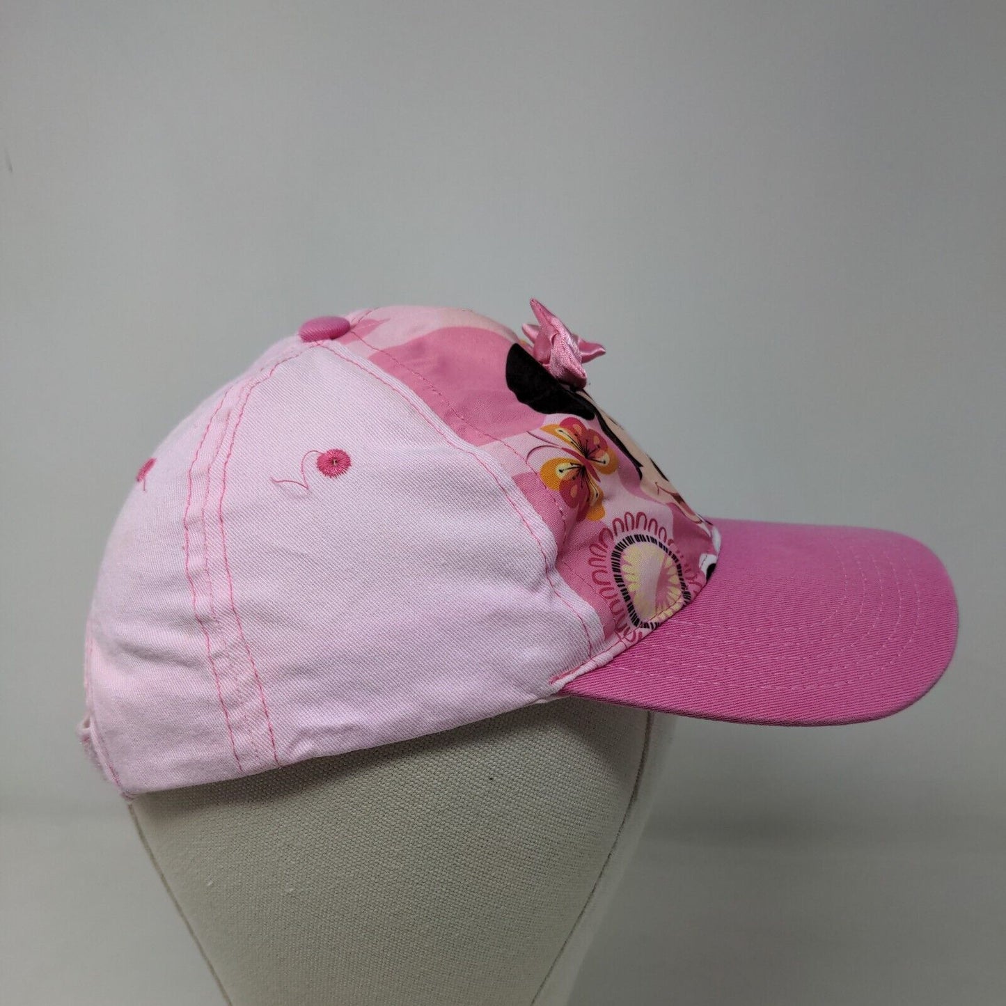 Disney Girl's Strapback Hat Pink OSFM Graphic Minnie Mouse 3D Bow Cotton