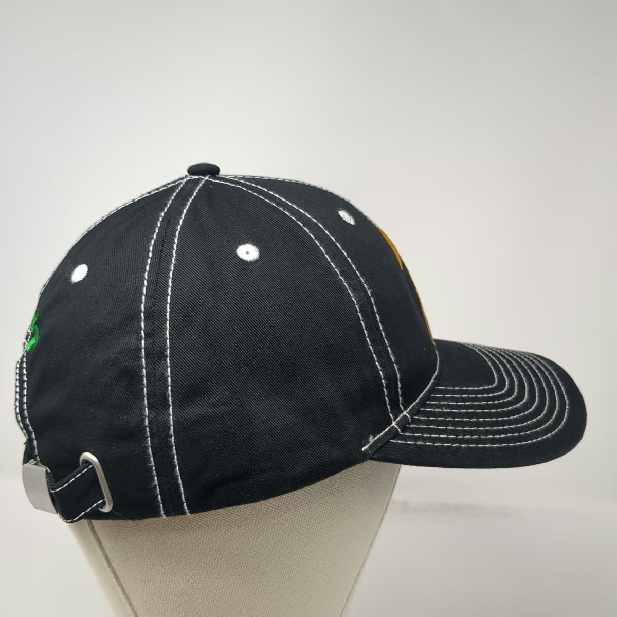 Baseball Cap Black Yellow Green OSFM Lightning Bolt Platt Contrast Stitch Hat