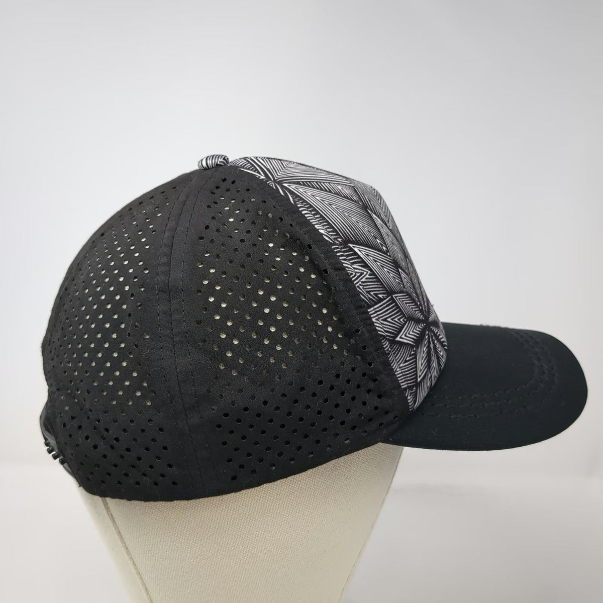 Roxy Trucker Hat Black One Size Geometric Starburst Perforated Snapback Cap