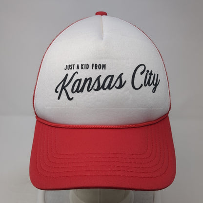 Just A Kid From Kansas City Snapback Rope Trucker Hat Red One Size