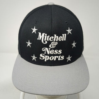 Mitchell & Ness Snapback Hat Black Gray White One Size Flat Brim Logo Stars