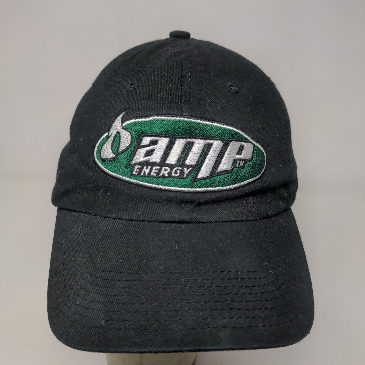 Amp Energy Men's Strapback Hat Black Embroidered Logo Adjustable