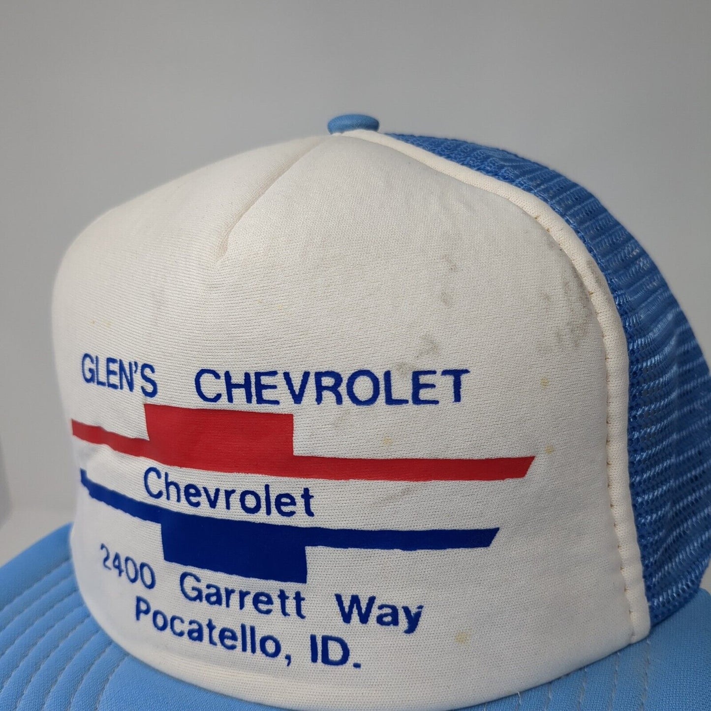 Glen's Chevrolet 2400 Garrett Way Pocatello ID Snapback Trucker Hat Blue OS Mesh