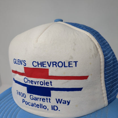 Glen's Chevrolet 2400 Garrett Way Pocatello ID Snapback Trucker Hat Blue OS Mesh