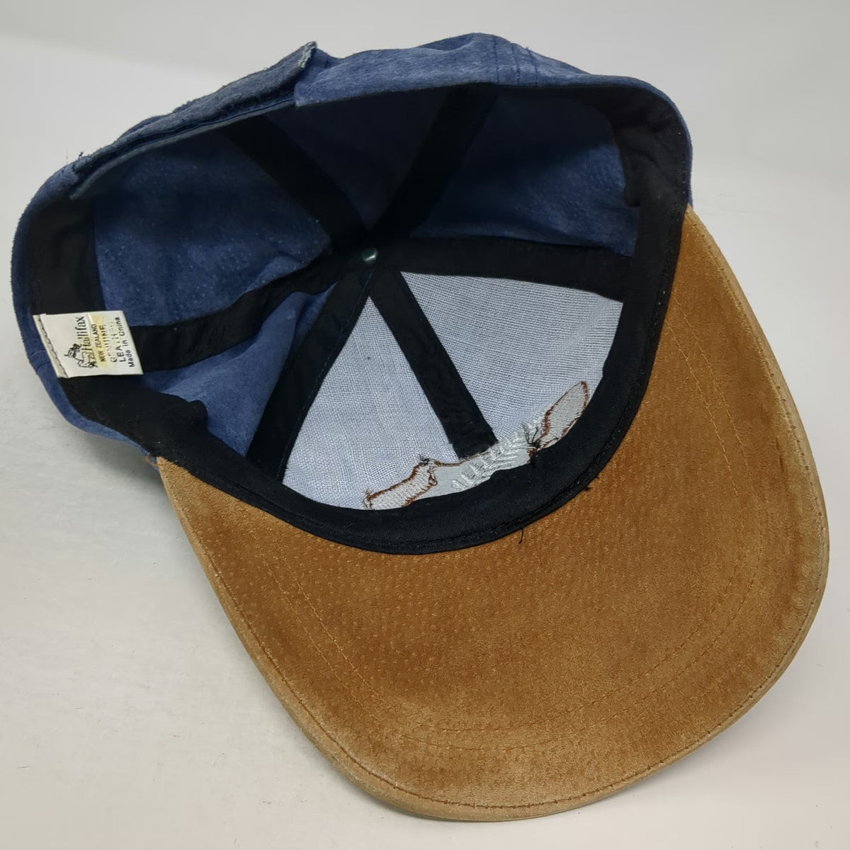 Hallifax Baseball Cap Blue Beige OSFM New Zealand Kiwi Silver Fern Leather hat