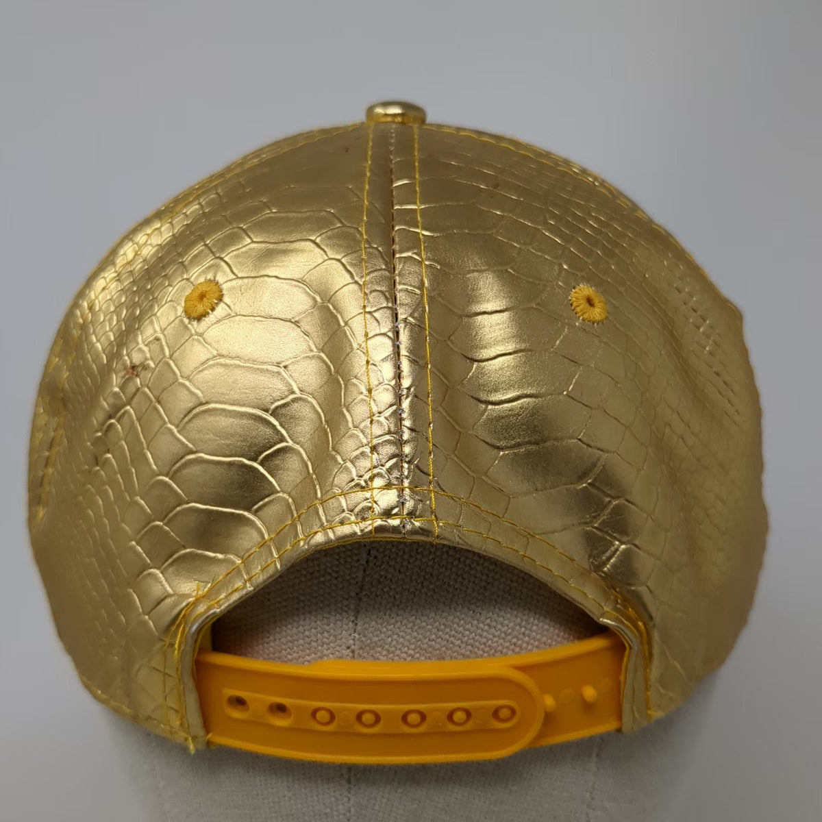 Yellow 5 Panel One Size Metallic Rhinestone Dollar Sign Snakeskin Flat Brim Hat