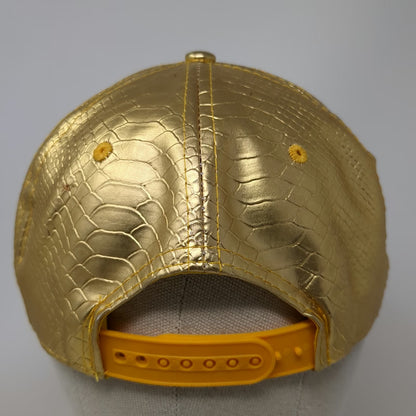 Yellow 5 Panel One Size Metallic Rhinestone Dollar Sign Snakeskin Flat Brim Hat