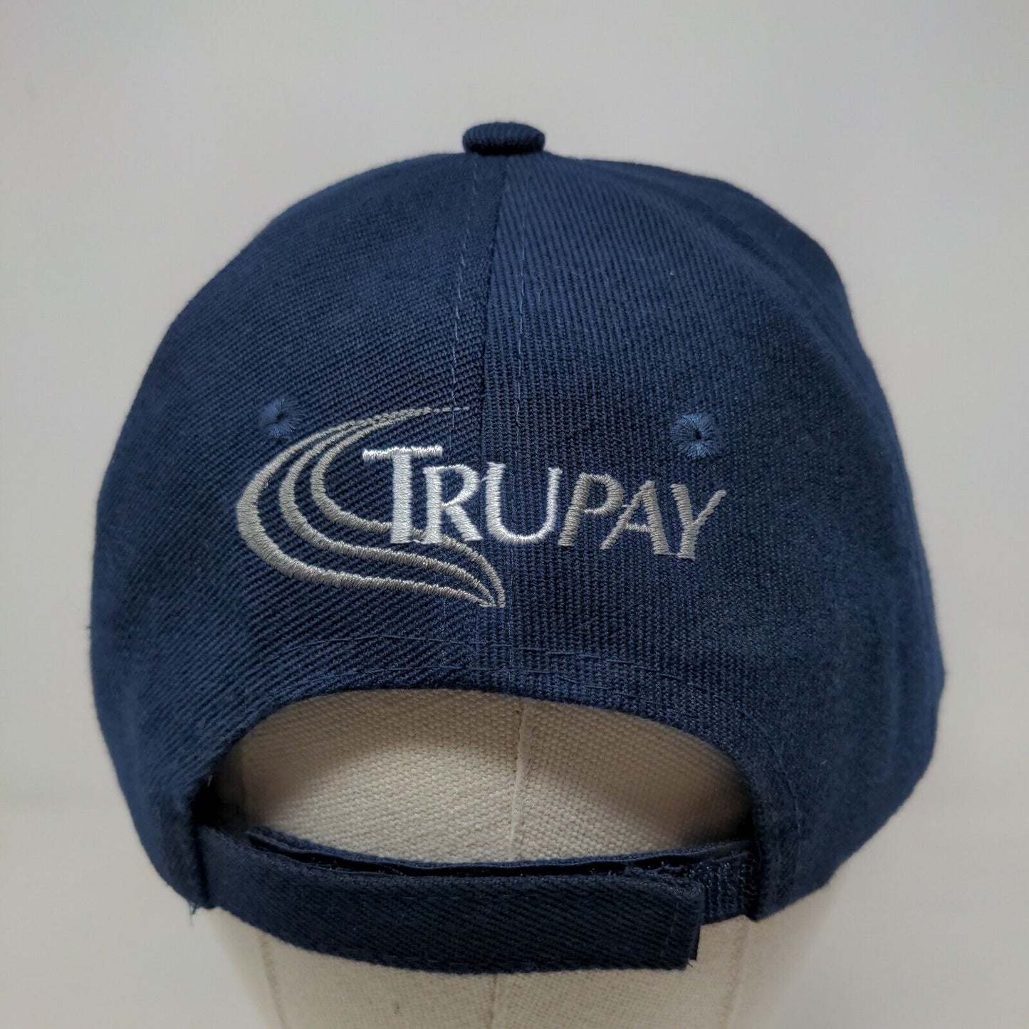 TruPay Men's Strapback Hat White Blue Adjustable Embroidered Bear Baseball Logo