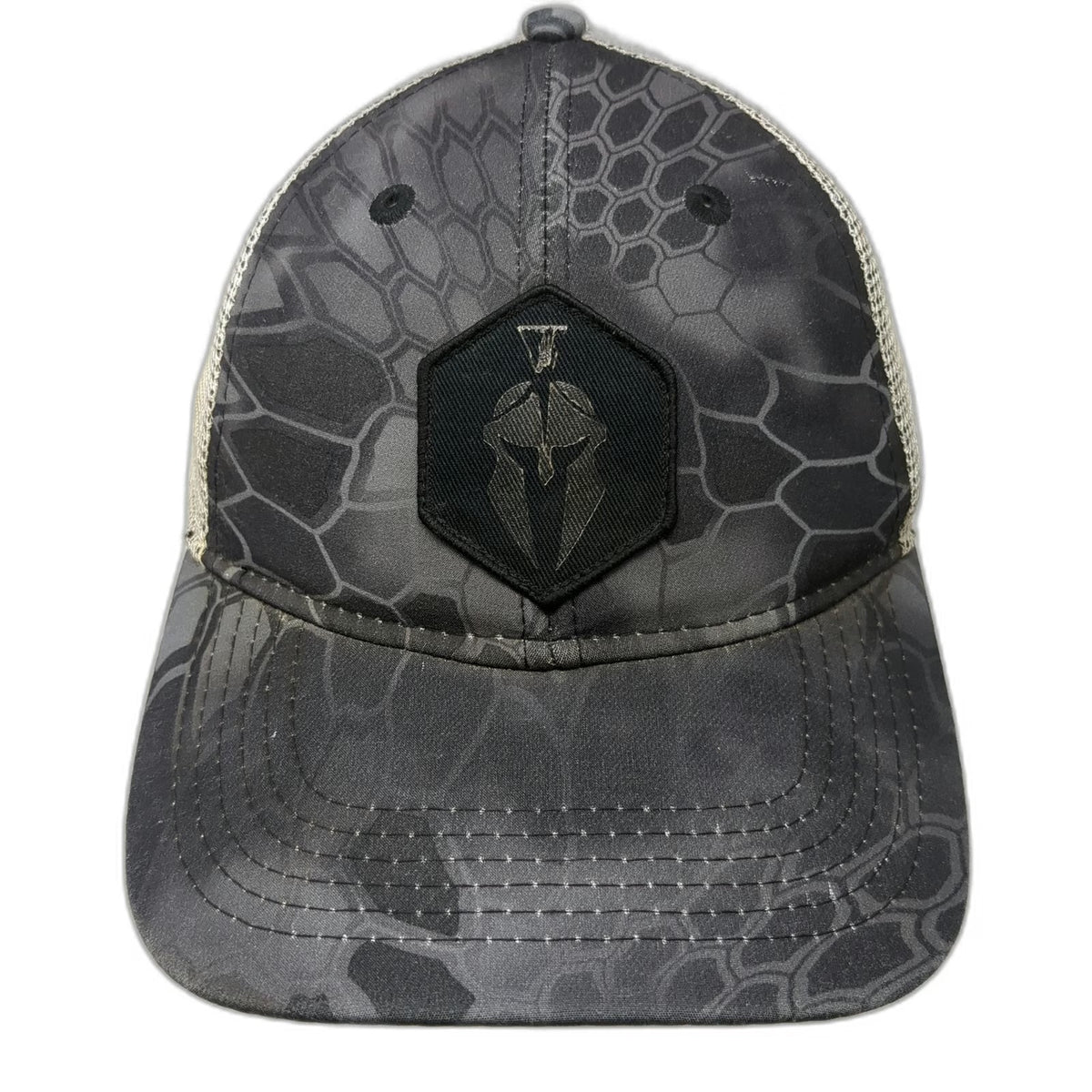 Kryptek Trucker Hat Gray One Size Camo Mesh Back Spartan Helmet Logo Snapback
