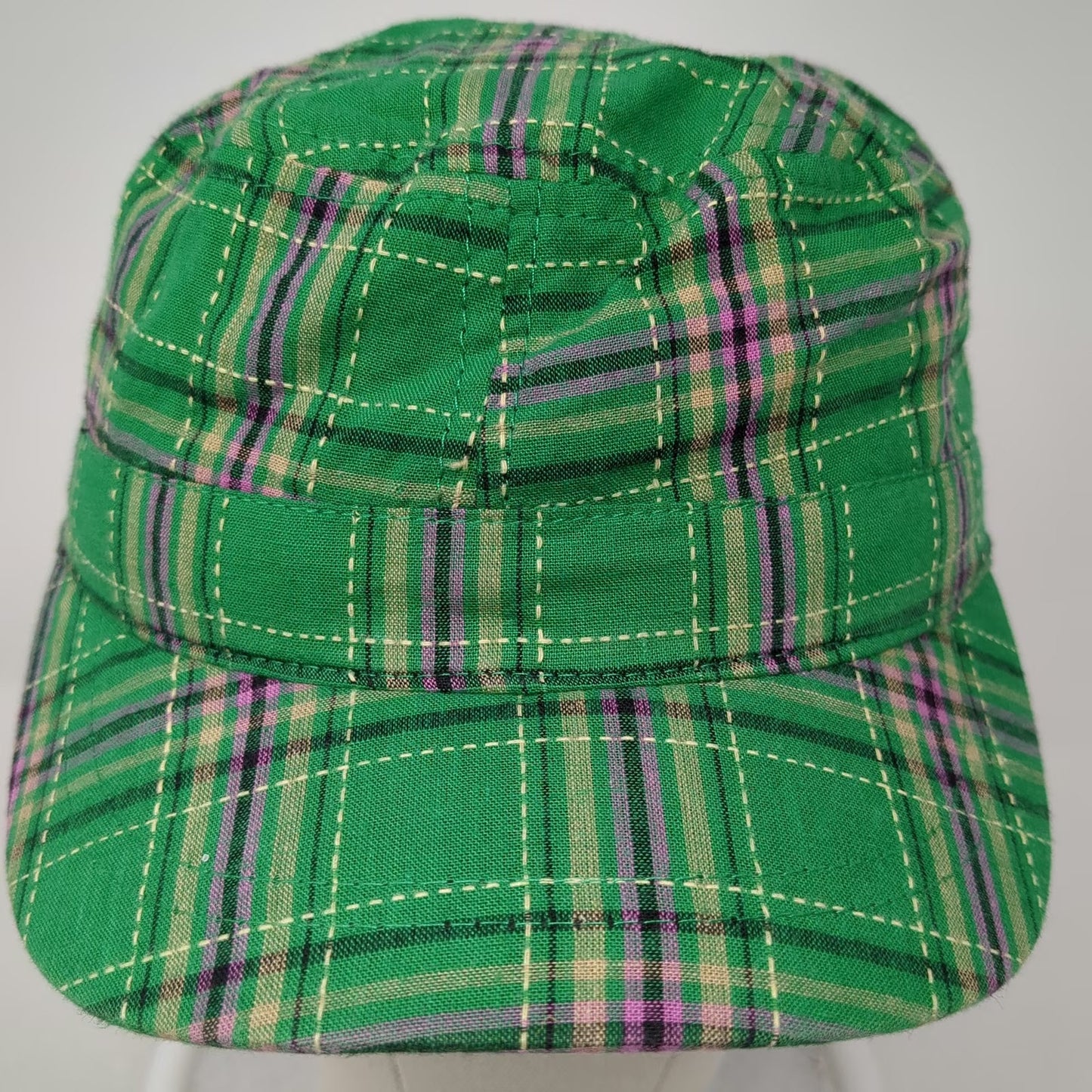 Putnam Sourcing Group Army Cap Green One Size Plaid Pattern Cotton Hat Flat Top