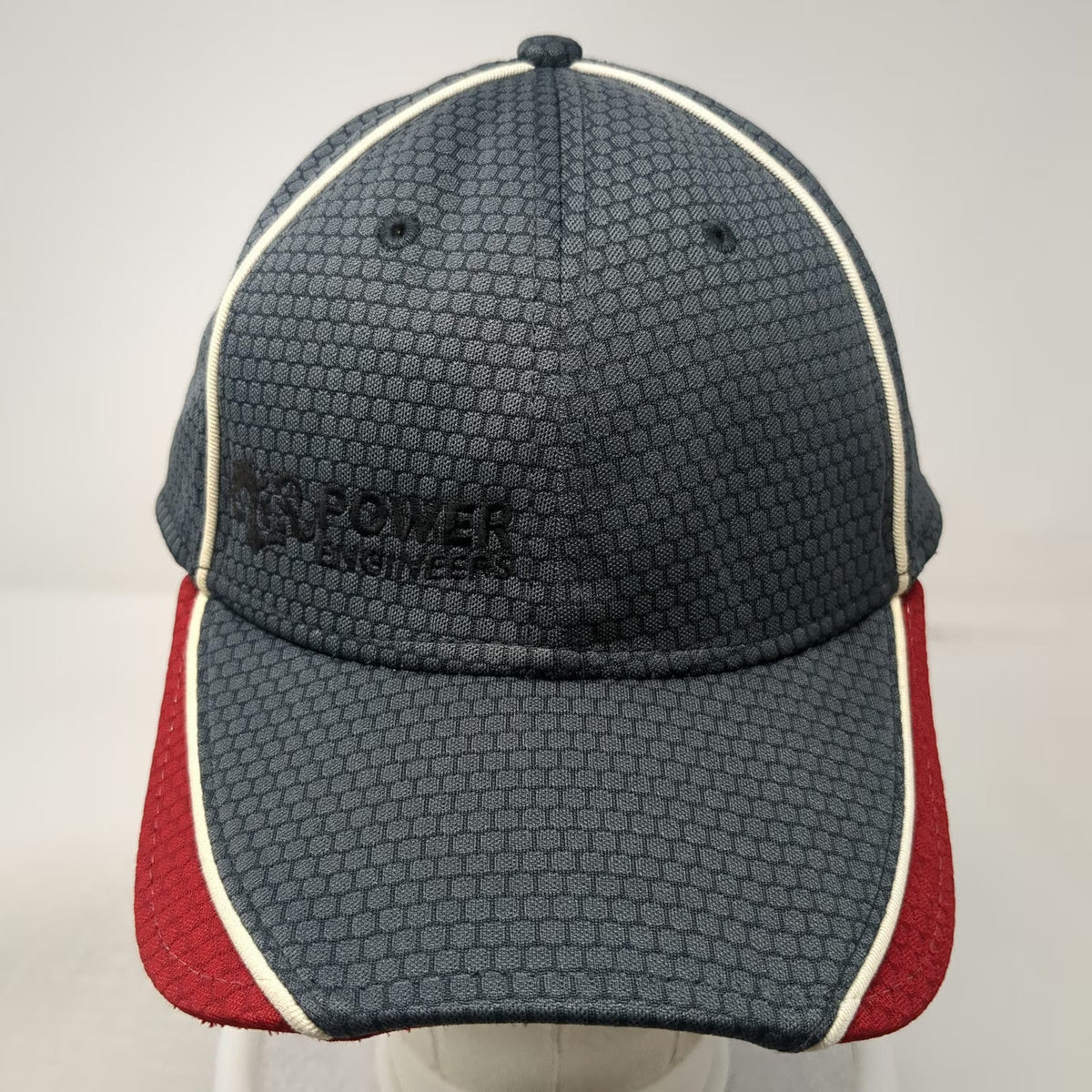 New Era Baseball Cap Gray Red White XL Power Engineers Honeycomb Fitted Hat