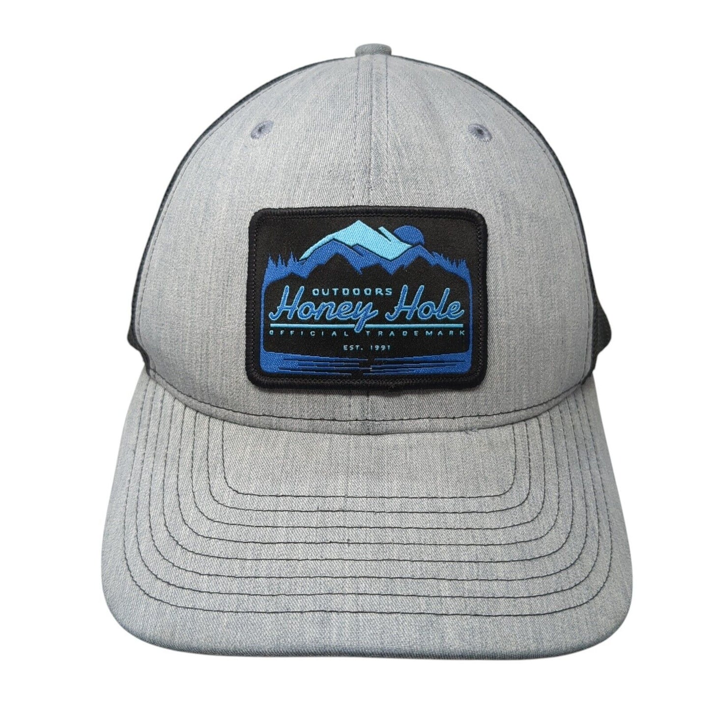 Honey Hole Outdoors Patch Snapback Trucker Hat Gray One Size Mesh Back