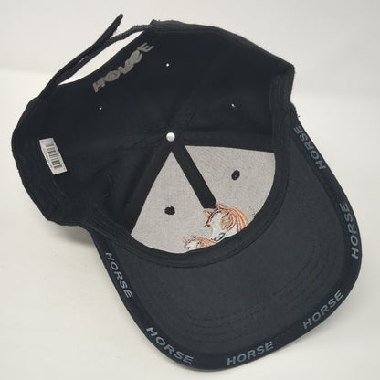 Horse Strapback Hat Black One Size Embroidered Adjustable Vent Holes