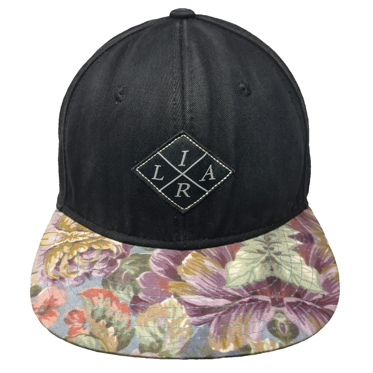 Lira Snapback Black One Size Floral Brim Diamond Patch Graphic Adjustable Hat