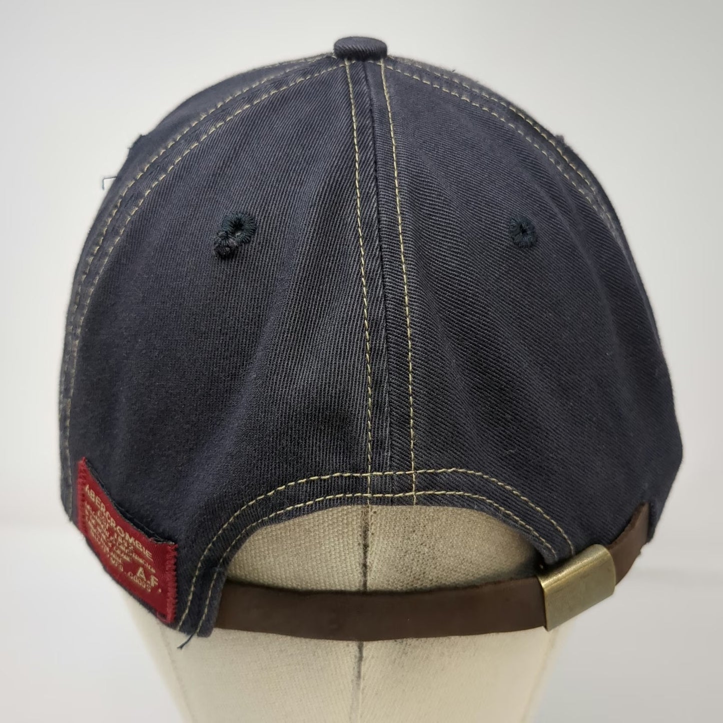Abercrombie & Fitch Baseball Cap Blue AF92 Leather Strap Stitch Hat Vintage