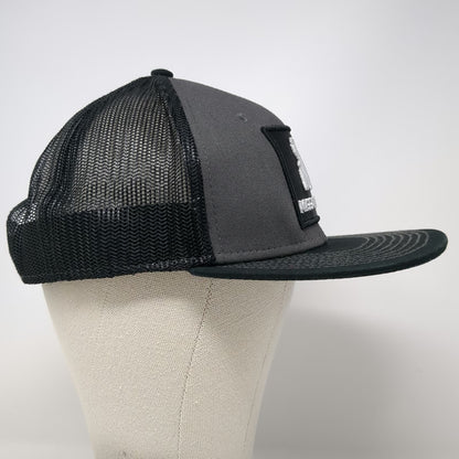 MISSION43 Trucker Hat Black One Size Snapback Mesh Flat Brim Logo Patch Lead
